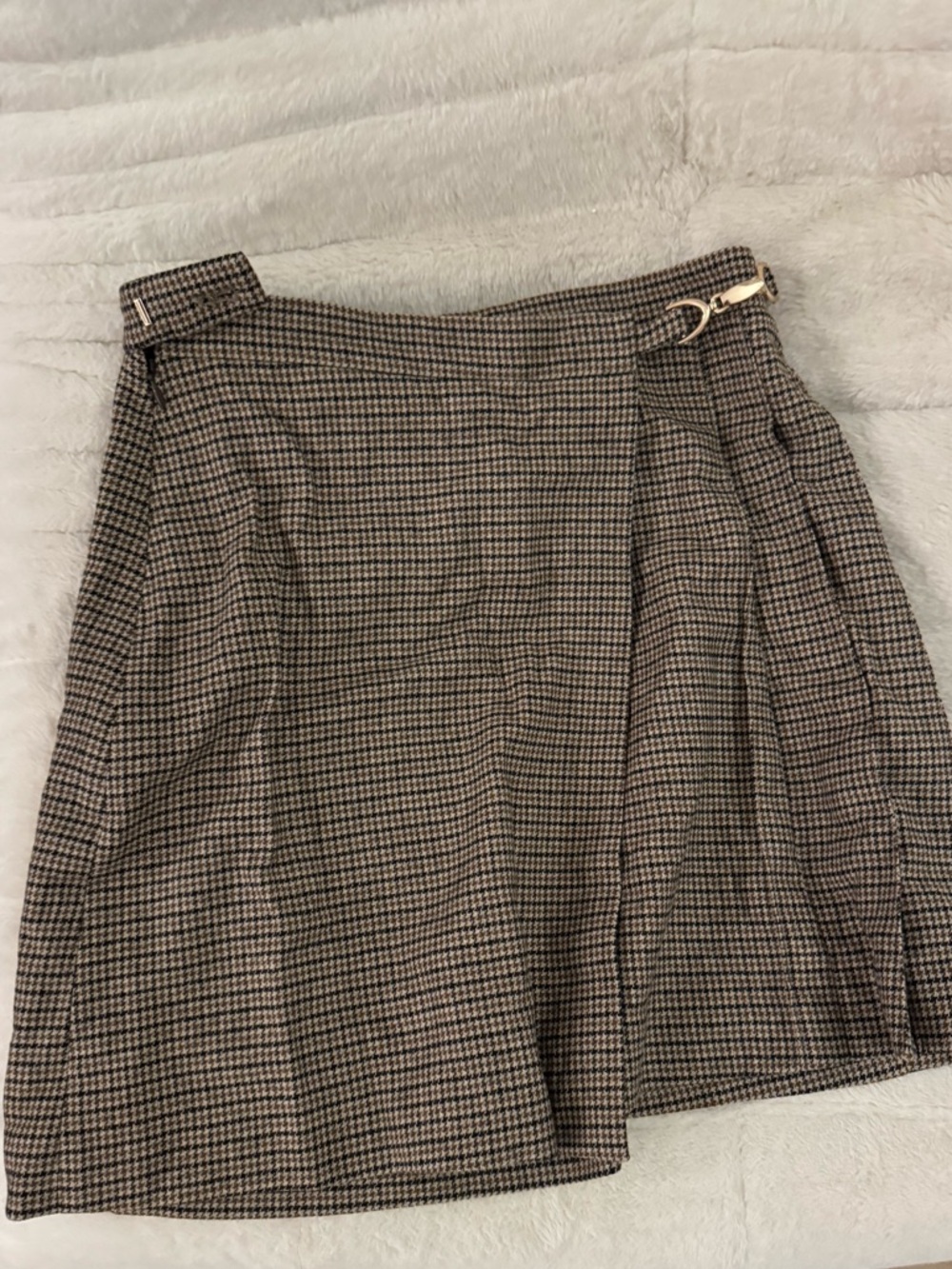 & Other Stories Brown Plaid Wrap Skirt with Buckle